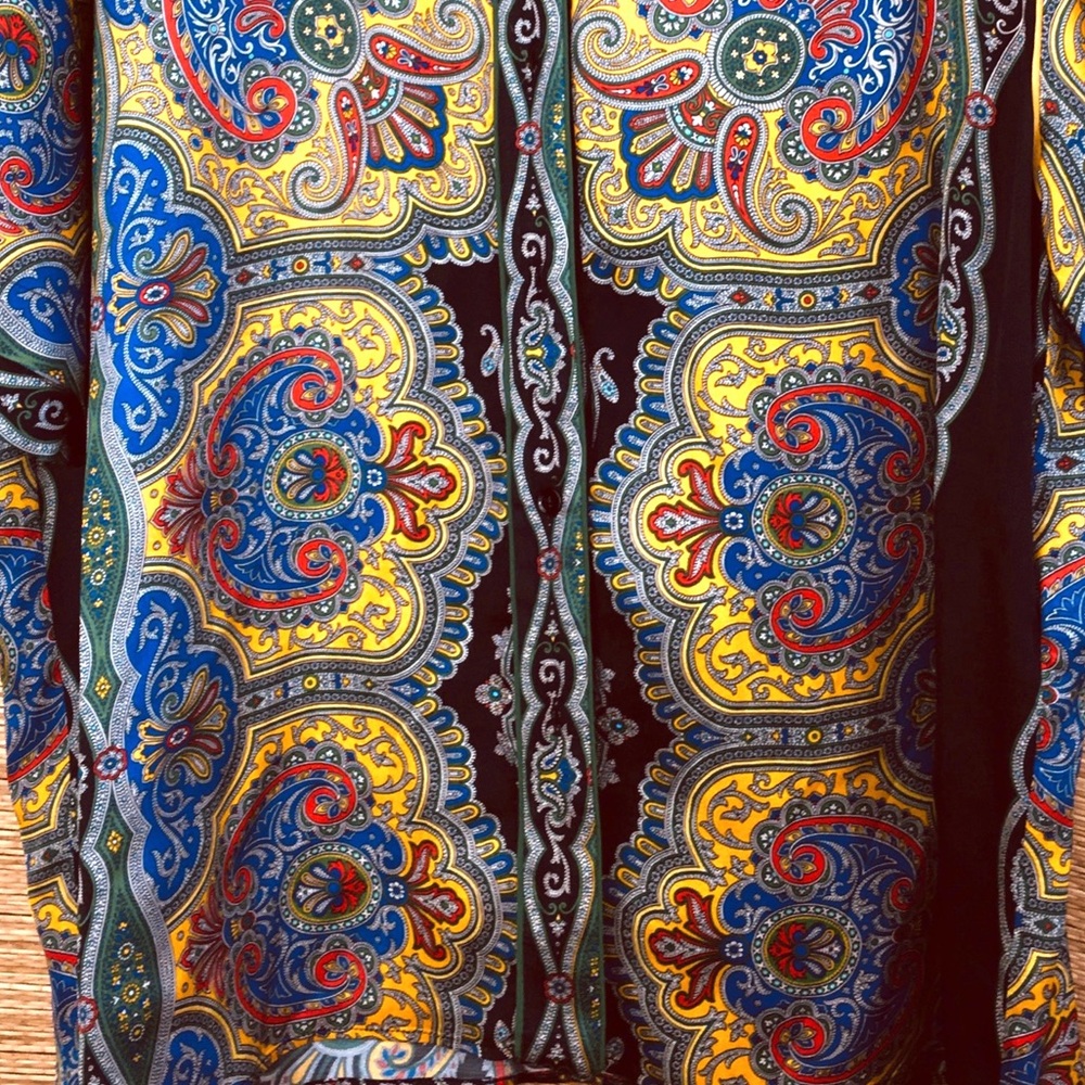 Sandro Ramy Paisley Print Satin Shirt Short Sleeve Silk-Feel Multi Size 3 - Picture 8 of 15